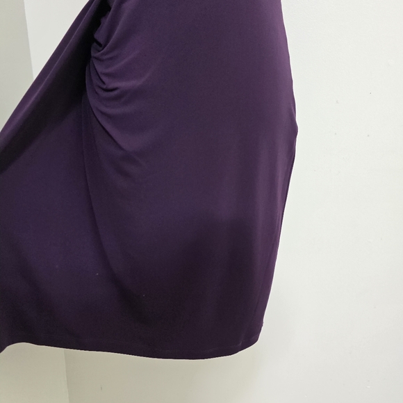 CALVIN KLEIN size 6 Stretch Zip Ruched One Shoulder Embellished Dress Purple - Picture 6 of 16